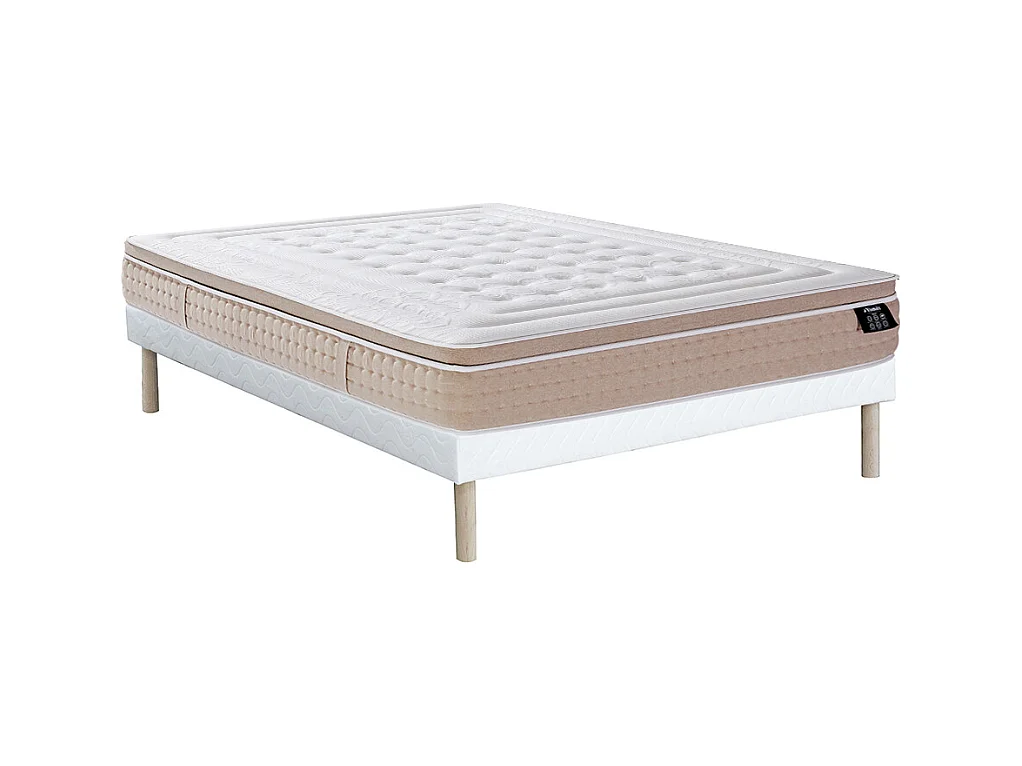 Ensemble 140 x 190 cm sommier tapissier + matelas hybride ressorts ensachés 7 zones et gel à mémoire de forme rafraichissant ép.30cm - NAZILI de YSMÉE