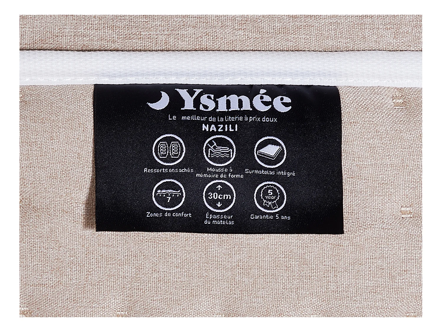 Conjunto de somier de 140 x 190 cm + colchón híbrido de muelles ensacados de 7 zonas y gel con memoria de forma refrescante de 30 cm de grosor - NAZILI de YSMÉE