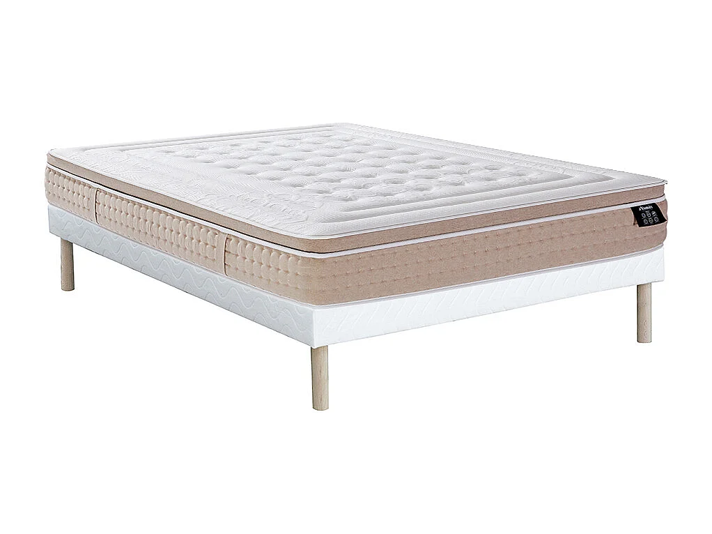 Ensemble 140 x 190 cm sommier tapissier + matelas hybride ressorts ensachés 7 zones et gel à mémoire de forme rafraichissant ép.30cm - NAZILI de YSMÉE
