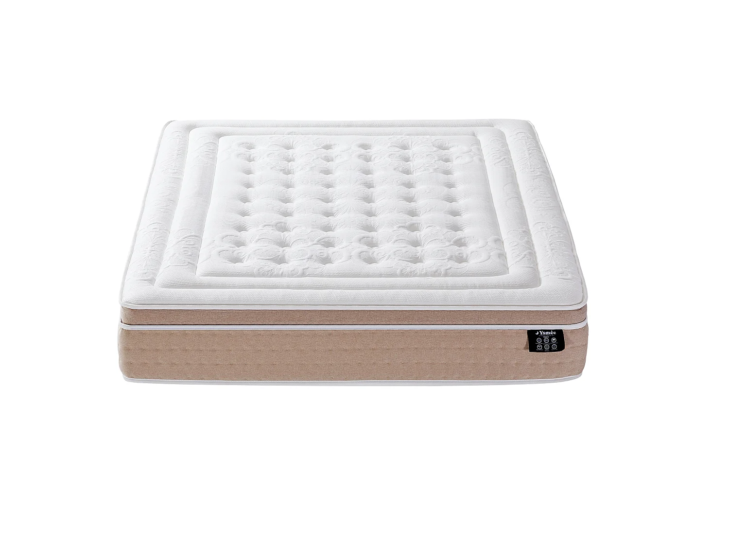 Set aus Bettgestell mit Bettkasten + Hybridmatratze - 140 x 190 cm - Hybridmatratze - 7-Zonen-Taschenfederkern & kühlendes Memory-Schaum-Gel - Stärke 30 cm - Holzfarben hell - NAZILI von YSMÉE