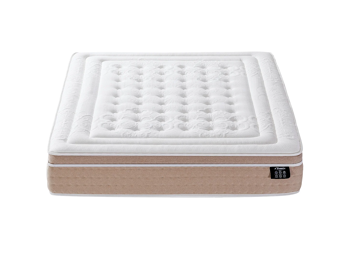 Ensemble 140 x 190 cm sommier coffre naturel clair + matelas hybride ressorts ensachés 7 zones et gel à mémoire de forme rafraichissant ép.30cm - NAZILI de YSMÉE
