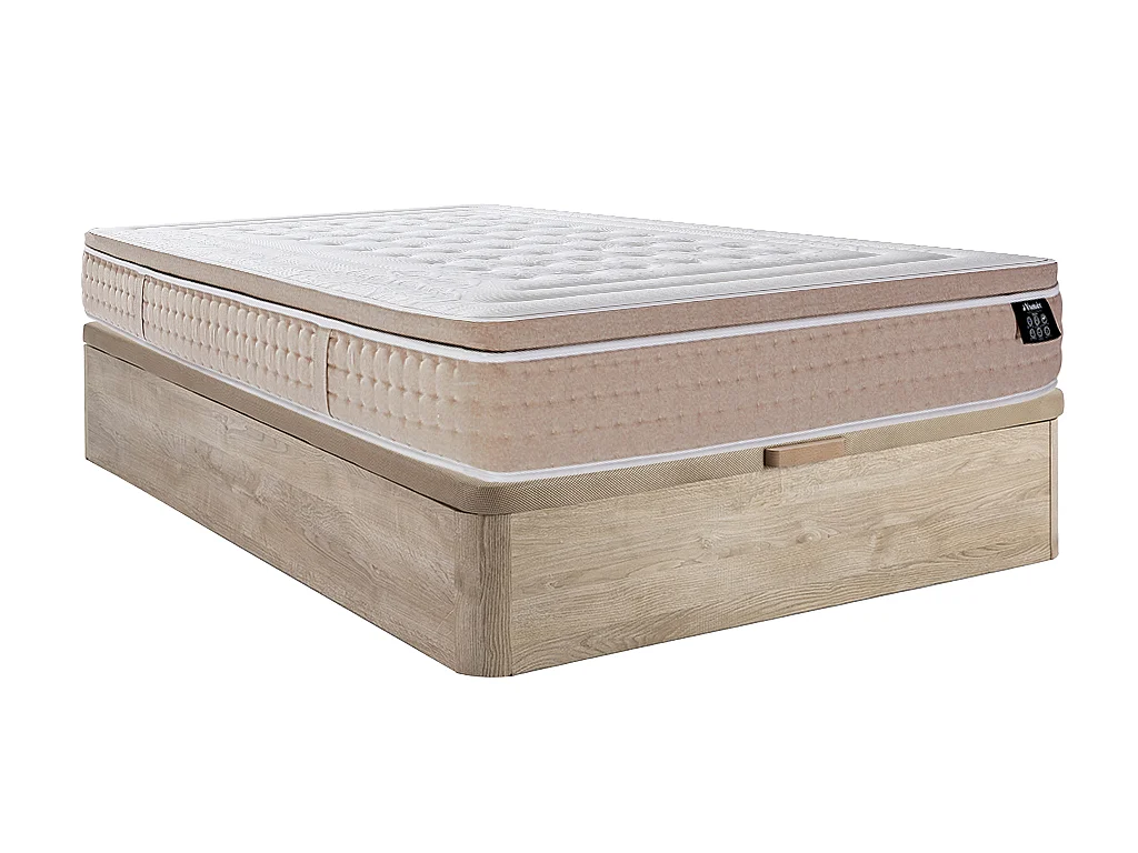 Ensemble 140 x 190 cm sommier coffre naturel clair + matelas hybride ressorts ensachés 7 zones et gel à mémoire de forme rafraichissant ép.30cm - NAZILI de YSMÉE