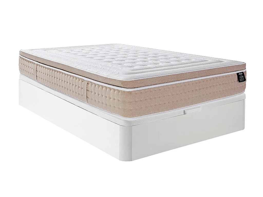 Ensemble 140 x 190 cm sommier coffre blanc + matelas hybride ressorts ensachés 7 zones et gel à mémoire de forme rafraichissant ép.30cm - NAZILI de YSMÉE