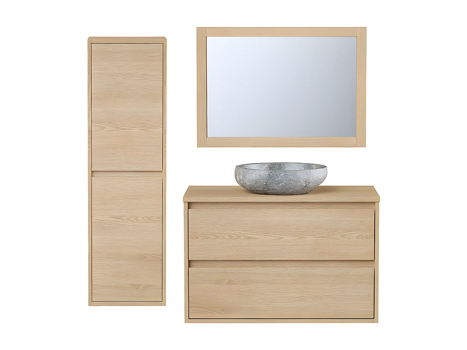 Mobile per bagno sospeso con lavabo da appoggio in pietra, specchio e colonna 80 cm - MILIPAM