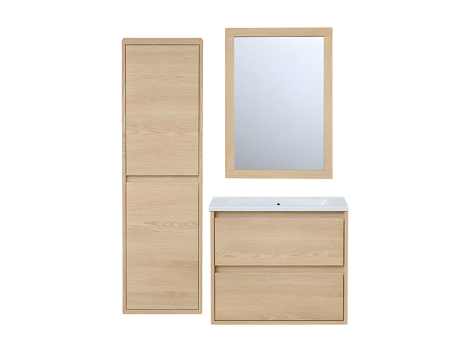 Waschbeckenunterschrank hängend mit Einbauwaschbecken, Spiegel & Hochschrank - 60 cm - MILIPAM