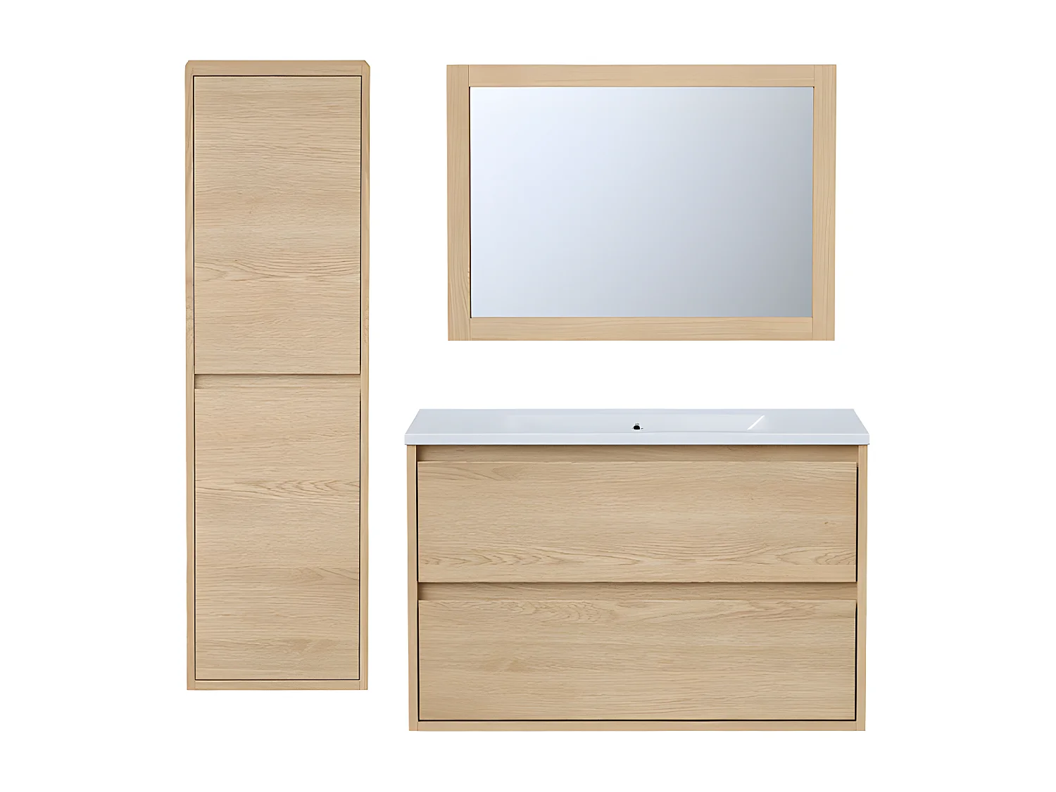 Meuble de salle de bain suspendu avec vasque à encastrer, miroir et colonne - 80 cm - MILIPAM