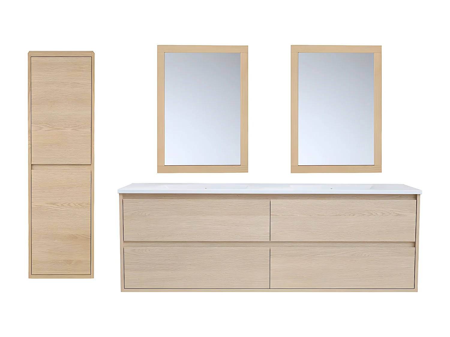 Meuble de salle de bain suspendu avec vasque à encastrer, miroir et colonne - 150 cm - MILIPAM