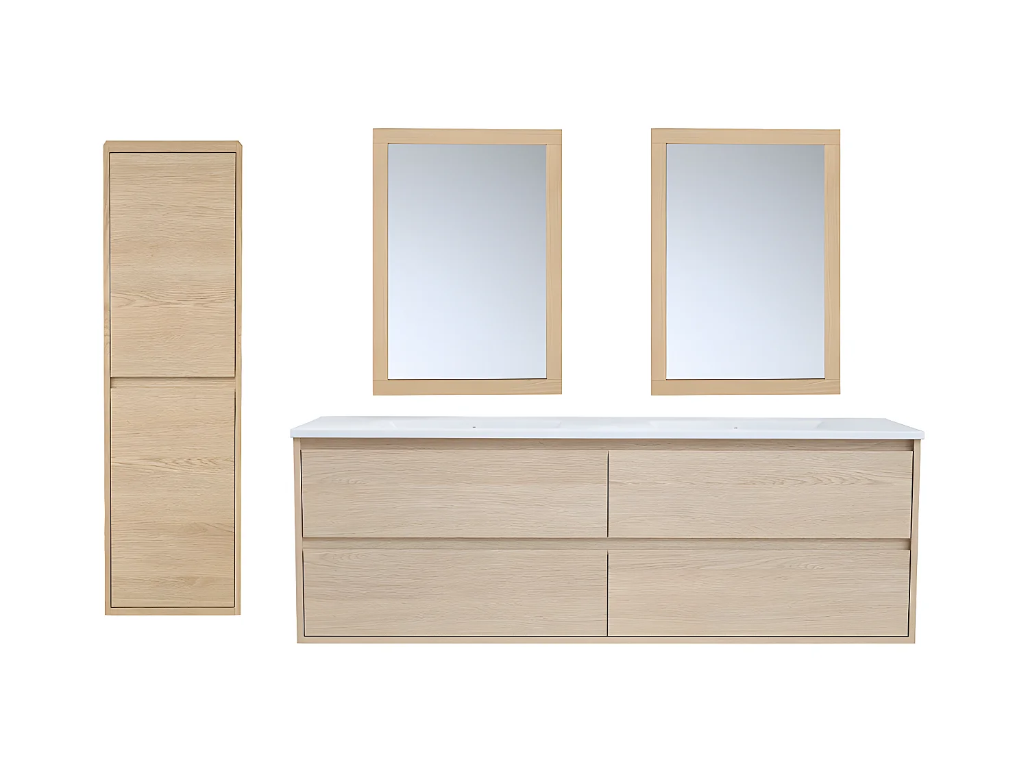 Meuble de salle de bain suspendu avec vasque à encastrer, miroir et colonne - 150 cm - MILIPAM