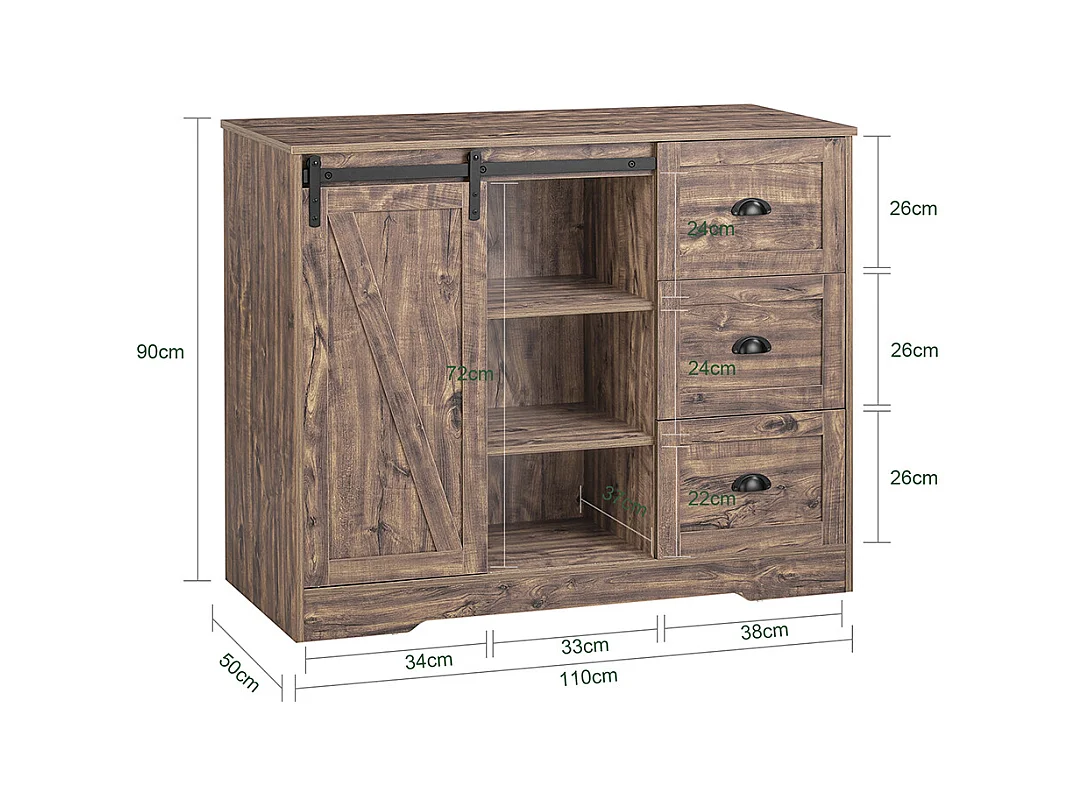 SoBuy KNL08-N Ilot Central Mange-Debout Placard de Cuisine Buffet de Rangement Multi-rangements avec 1 Porte de Grange, Porte-Bouteilles, 3 Tiroirs