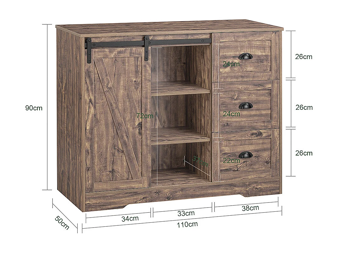 SoBuy KNL08-N Ilot Central Mange-Debout Placard de Cuisine Buffet de Rangement Multi-rangements avec 1 Porte de Grange, Porte-Bouteilles, 3 Tiroirs