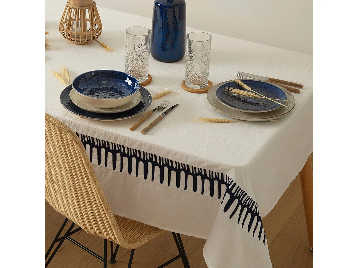 Nappe Déco "Brodée" 150x300cm Blanc