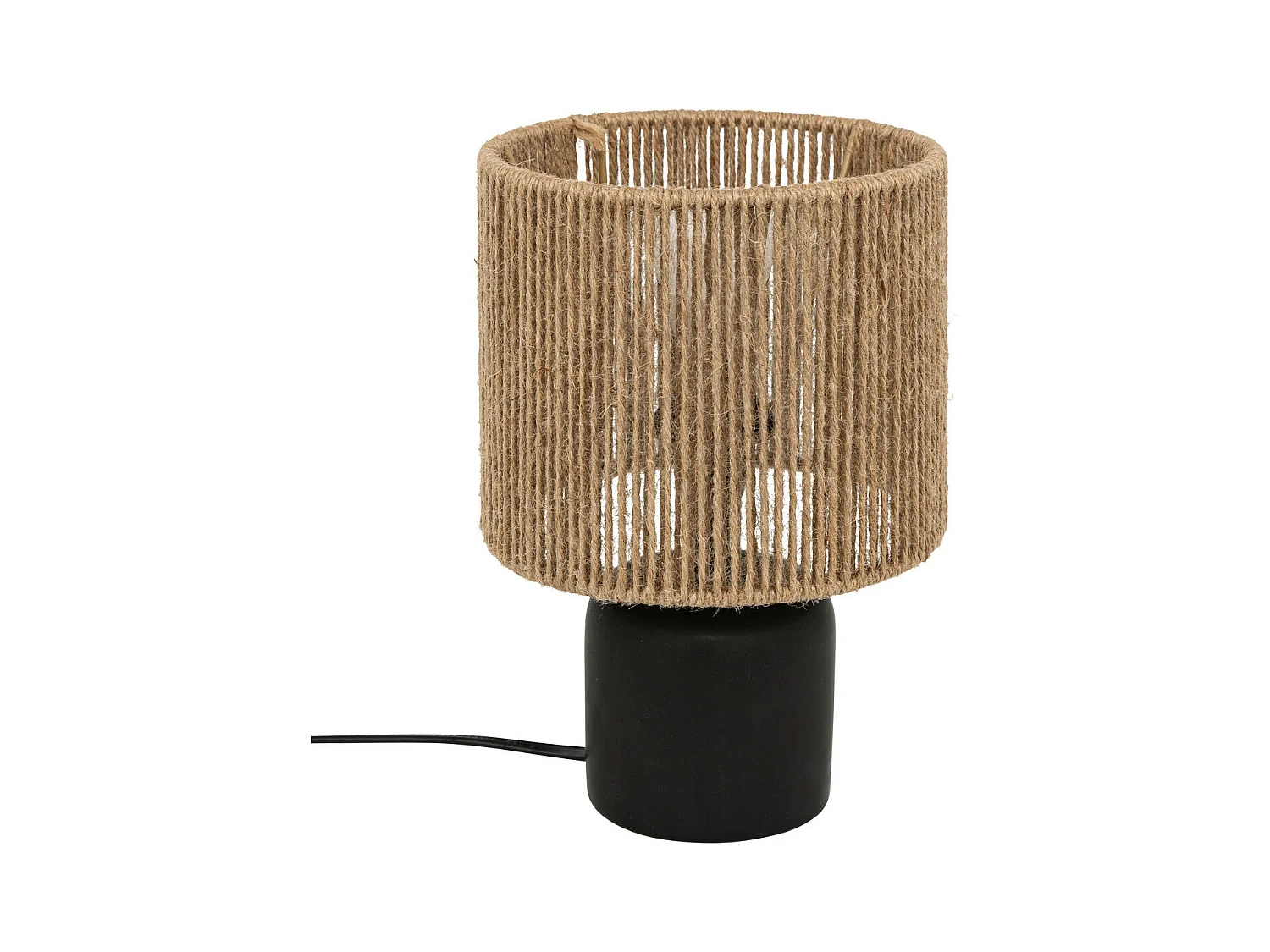 Lampe à poser en céramique Noir mat et Abat-jour en corde Beige
