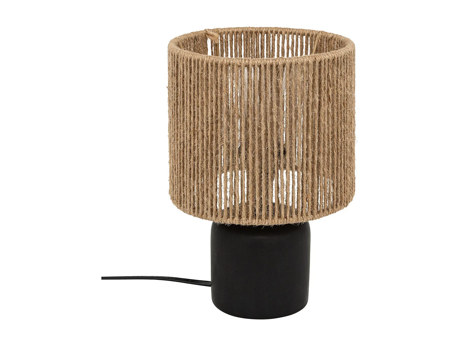 Lampe à poser en céramique Noir mat et Abat-jour en corde Beige