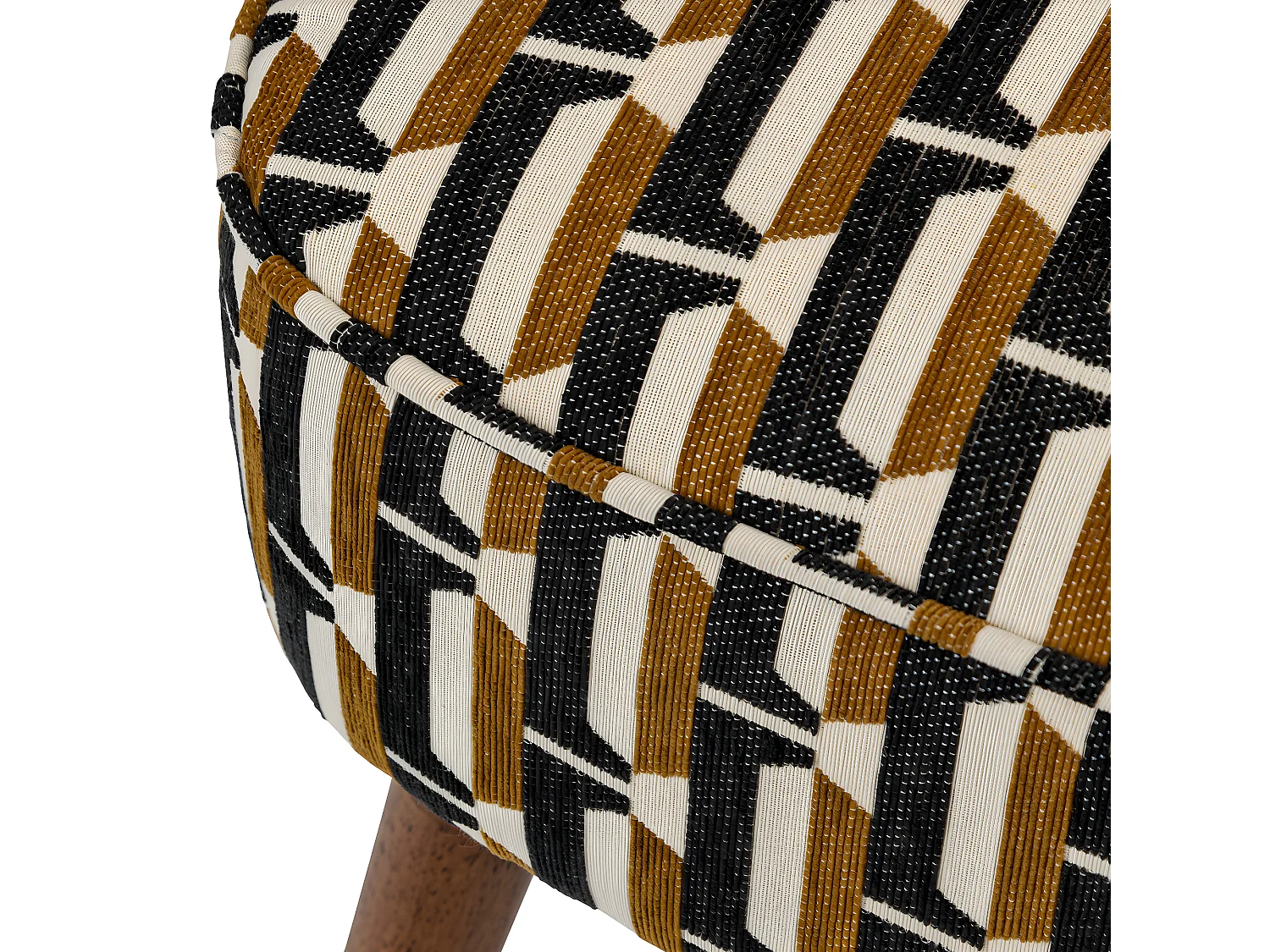 Fauteuil à accoudoirs en Bois et tissu chenille Noir, Jaune ocre et Blanc