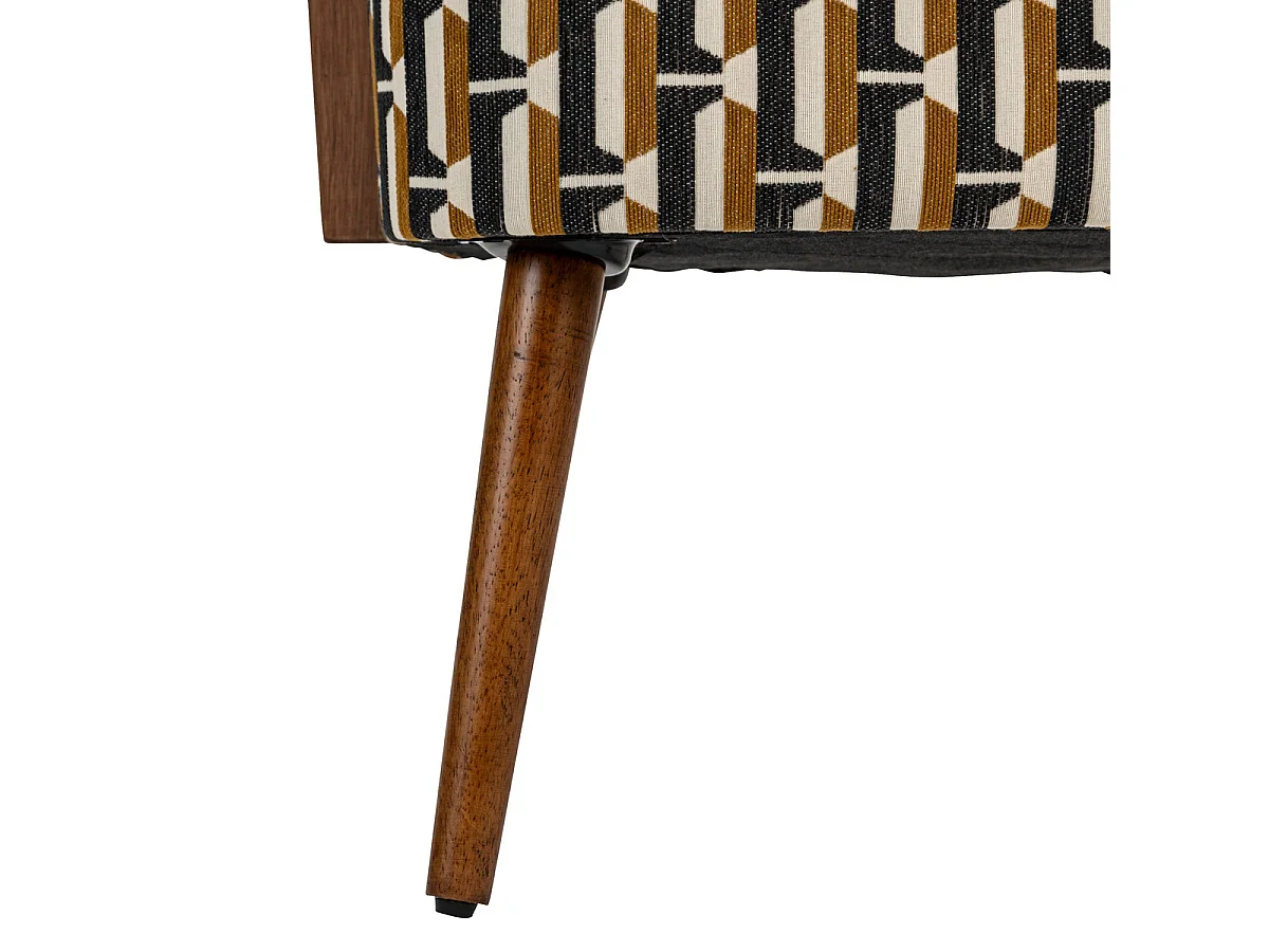 Fauteuil à accoudoirs en Bois et tissu chenille Noir, Jaune ocre et Blanc