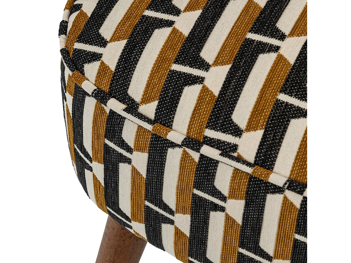 Fauteuil à accoudoirs en Bois et tissu chenille Noir, Jaune ocre et Blanc