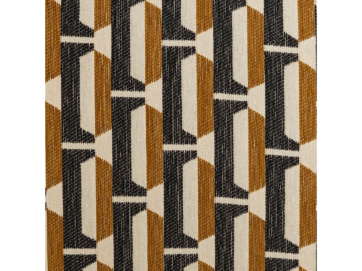 Fauteuil à accoudoirs en Bois et tissu chenille Noir, Jaune ocre et Blanc