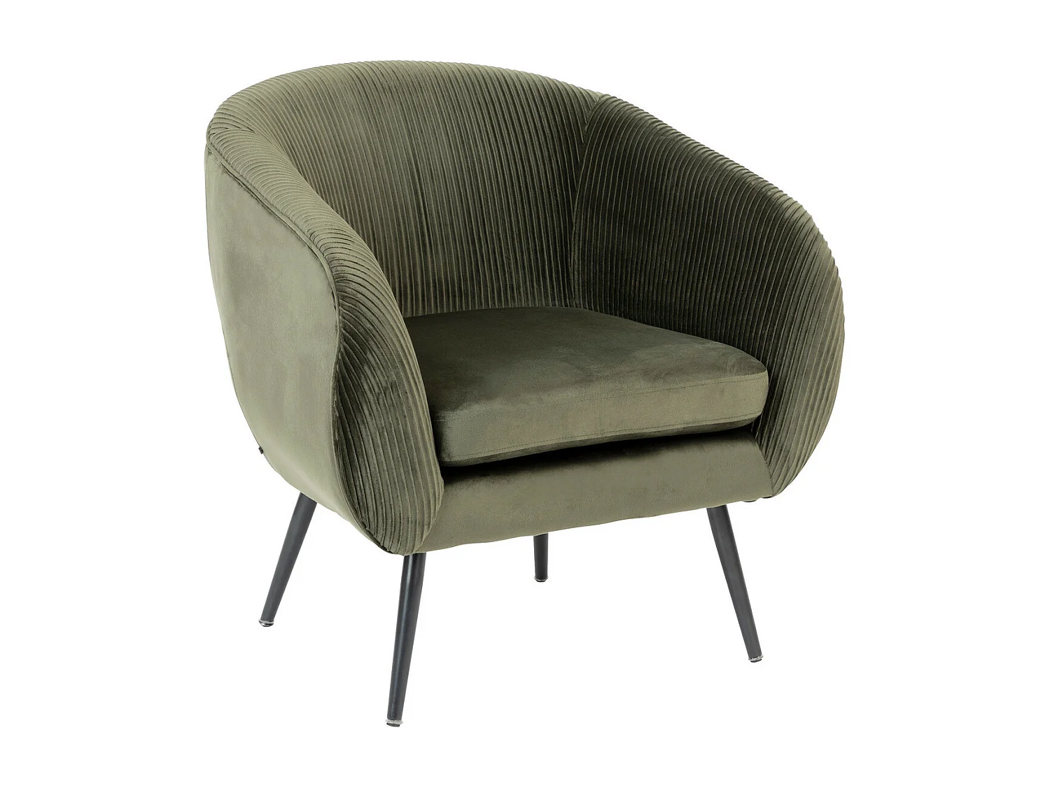 Fauteuil en Velours Vert Kaki plissé et pieds en métal noir