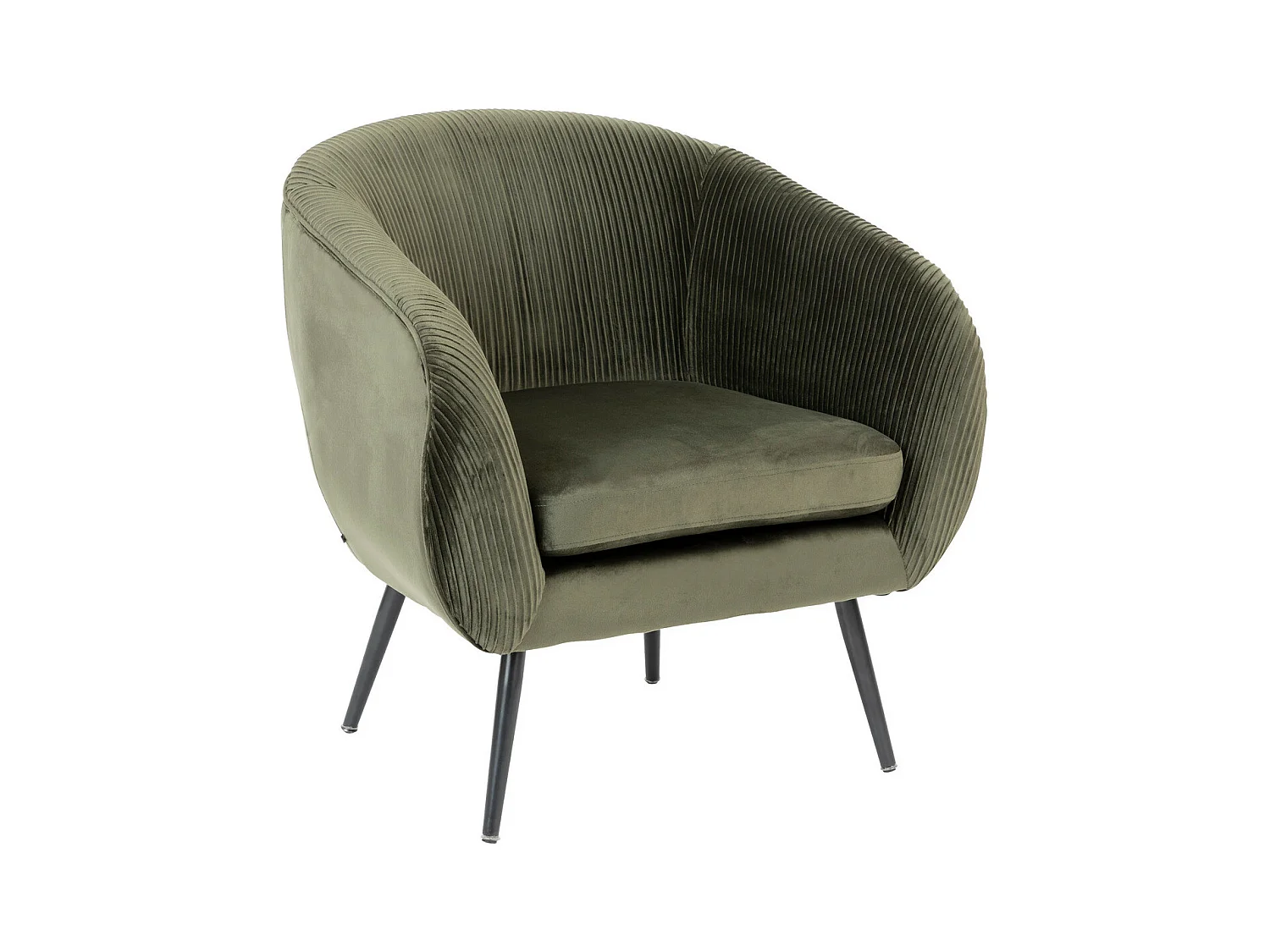 Fauteuil en Velours Vert Kaki plissé et pieds en métal noir