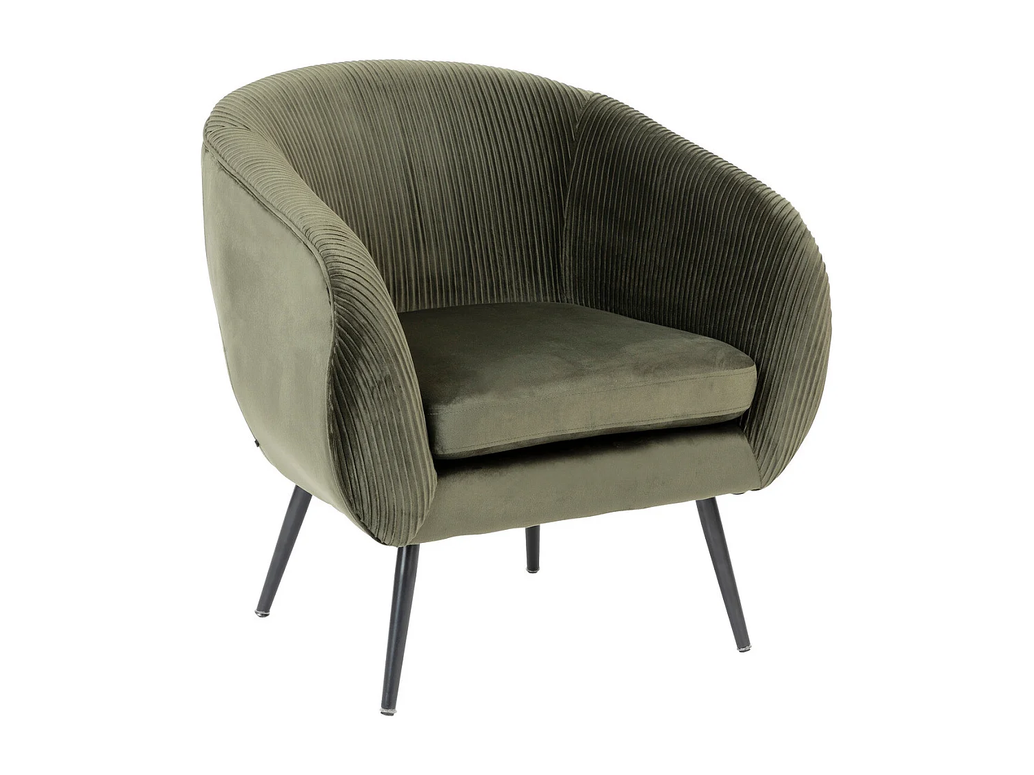 Fauteuil en Velours Vert Kaki plissé et pieds en métal noir