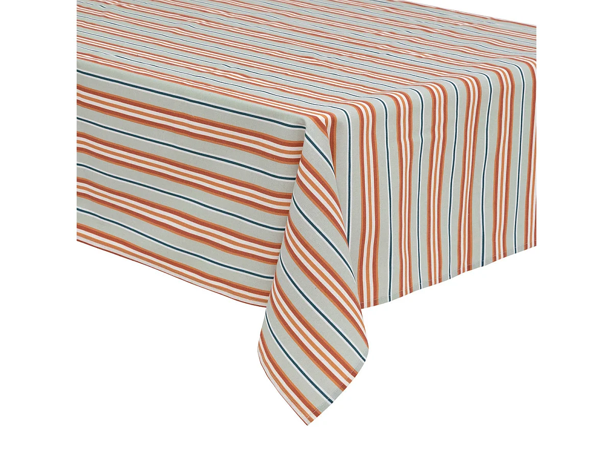 Nappe en polycoton Terracotta  Blanc et Céladon motif vintage 150 x 250 cm