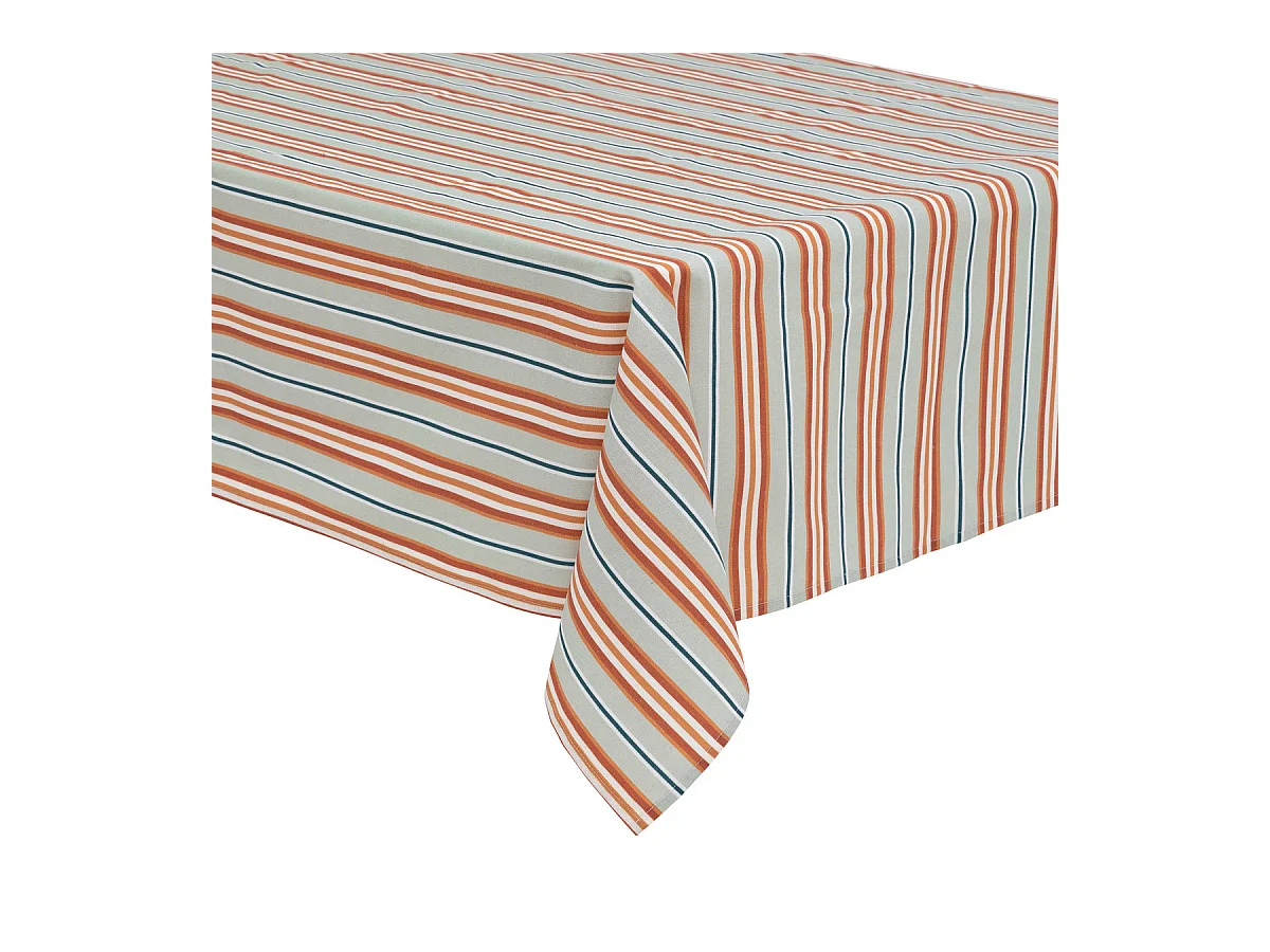 Nappe en polycoton Terracotta  Blanc et Céladon motif vintage 150 x 250 cm