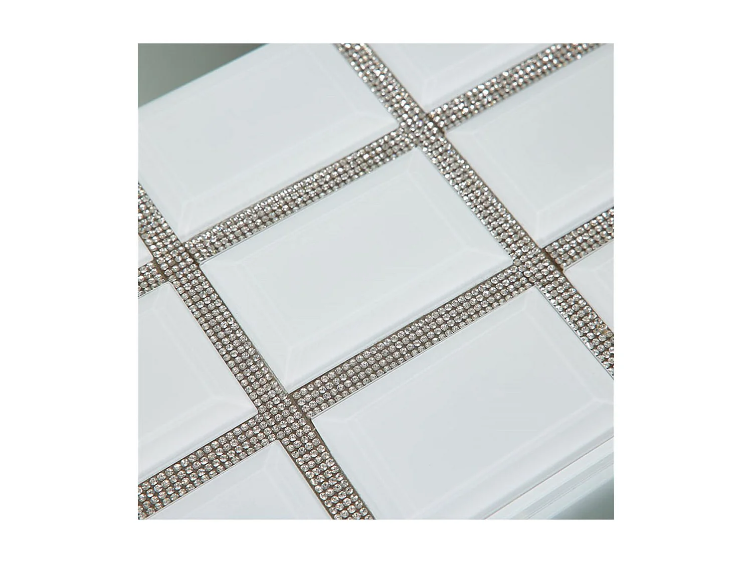 Juego de 2 cajas de cristal blanco con tapa decorada en cuadrados de brillantes lucca