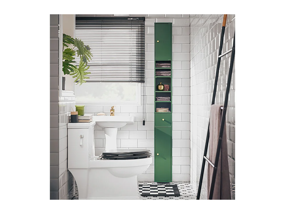 SoBuy Meuble de Rangement Salle d Bain Meuble Colonne Armoire de Toilette Meuble WC L20xP20xH180cm, Vert, BZR34-SY
