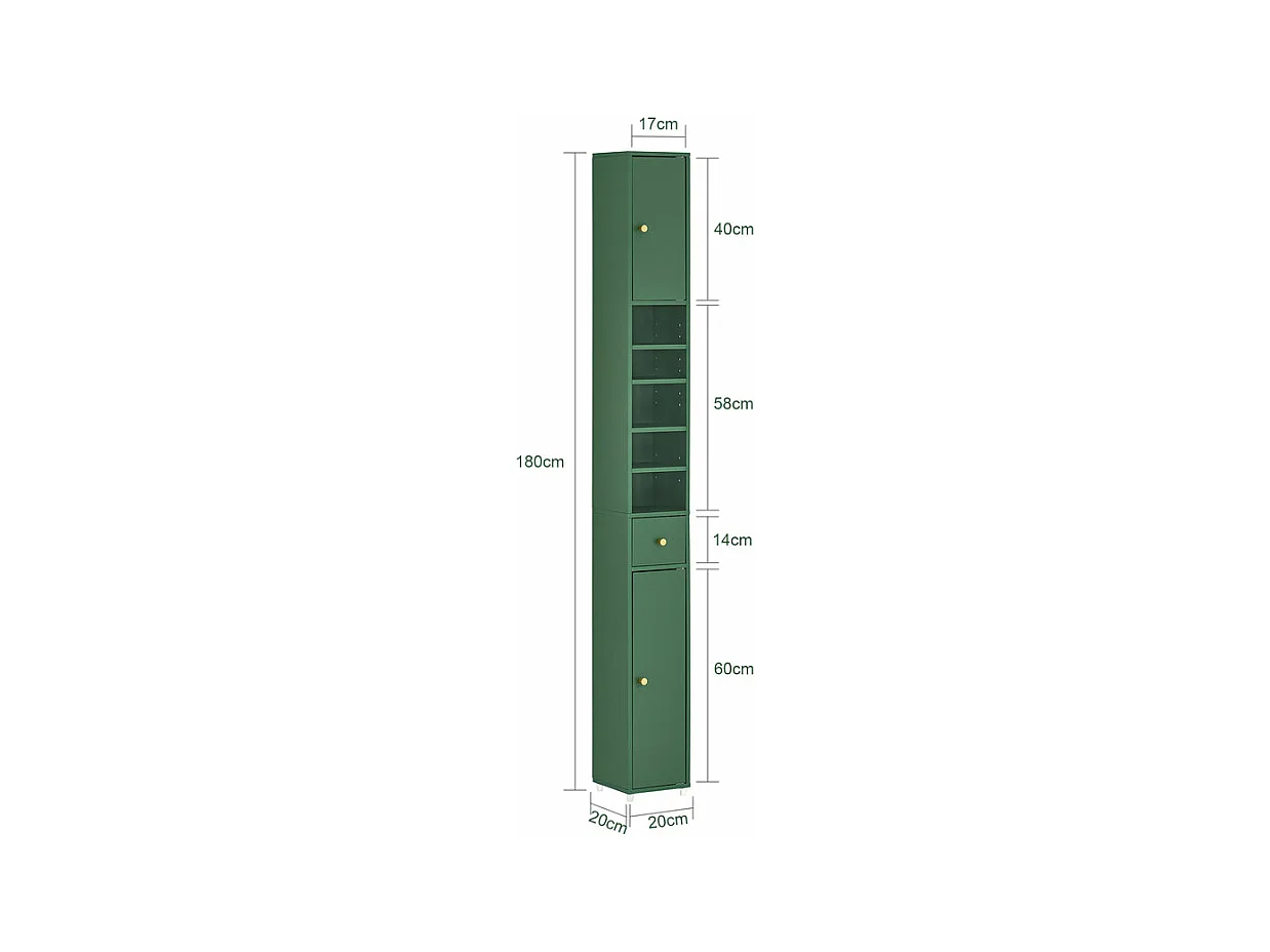 SoBuy Meuble de Rangement Salle d Bain Meuble Colonne Armoire de Toilette Meuble WC L20xP20xH180cm, Vert, BZR34-SY
