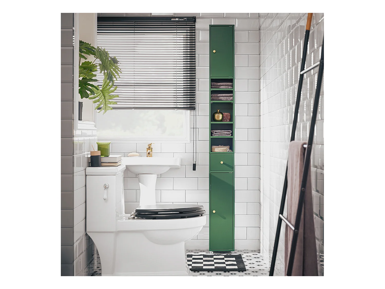 SoBuy Meuble de Rangement Salle d Bain Meuble Colonne Armoire de Toilette Meuble WC L20xP20xH180cm, Vert, BZR34-SY