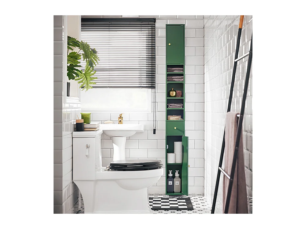 SoBuy Meuble de Rangement Salle d Bain Meuble Colonne Armoire de Toilette Meuble WC L20xP20xH180cm, Vert, BZR34-SY