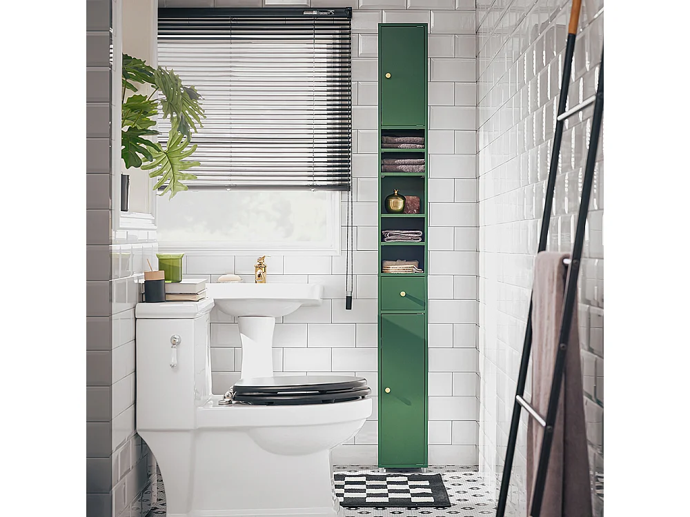 SoBuy Badkameropbergmeubel Kolommeubel Badkamerkast Toiletmeubel L20xP20xH180cm, Groen, BZR34-SY