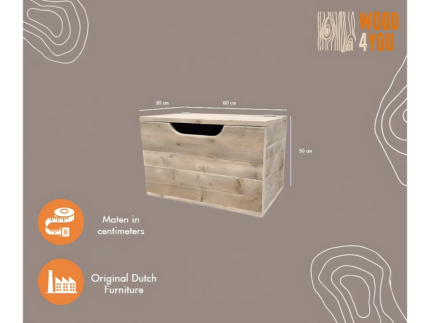 Wood4you - Coffre à jouets - Kick Echafaudage bois - 80Lx50Hx50D cm