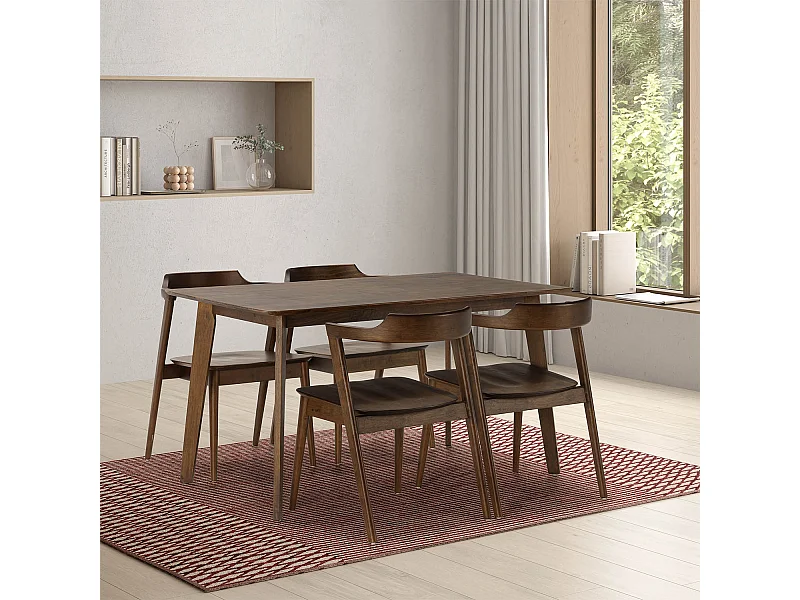 Juego de mesa 140x80 cm y 4 sillas de comedor Venus color Nogal