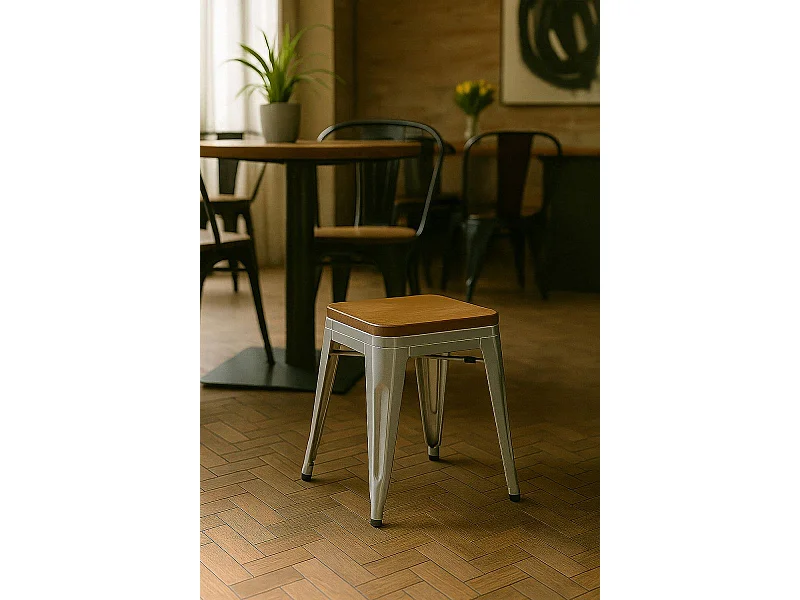 Taburetes Pequeños - Taburete Torix Pequeño Madera Natural - Gris metalizado