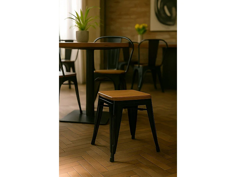 Taburetes Pequeños - Taburete Torix Pequeño Madera Natural - Negro