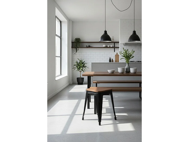 Taburetes Pequeños - Taburete Torix Pequeño Madera Natural - Negro