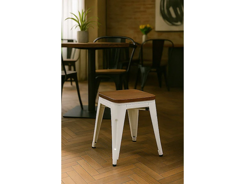 Taburetes Pequeños - Taburete Torix Pequeño Madera Natural - Blanco