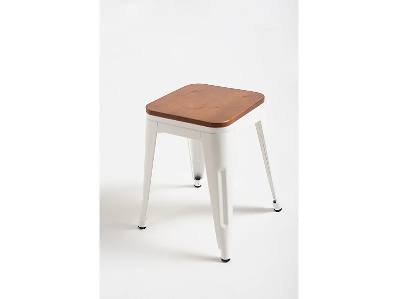 Taburetes Pequeños - Taburete Torix Pequeño Madera Natural - Blanco