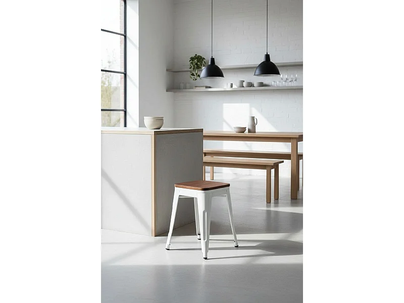 Taburetes Pequeños - Taburete Torix Pequeño Madera Natural - Blanco