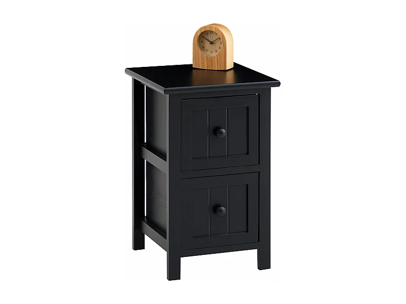Table de chevet TREYA table de nuit en bois avec 2 tiroirs, meuble style rustique pour la chambre lasuré noir