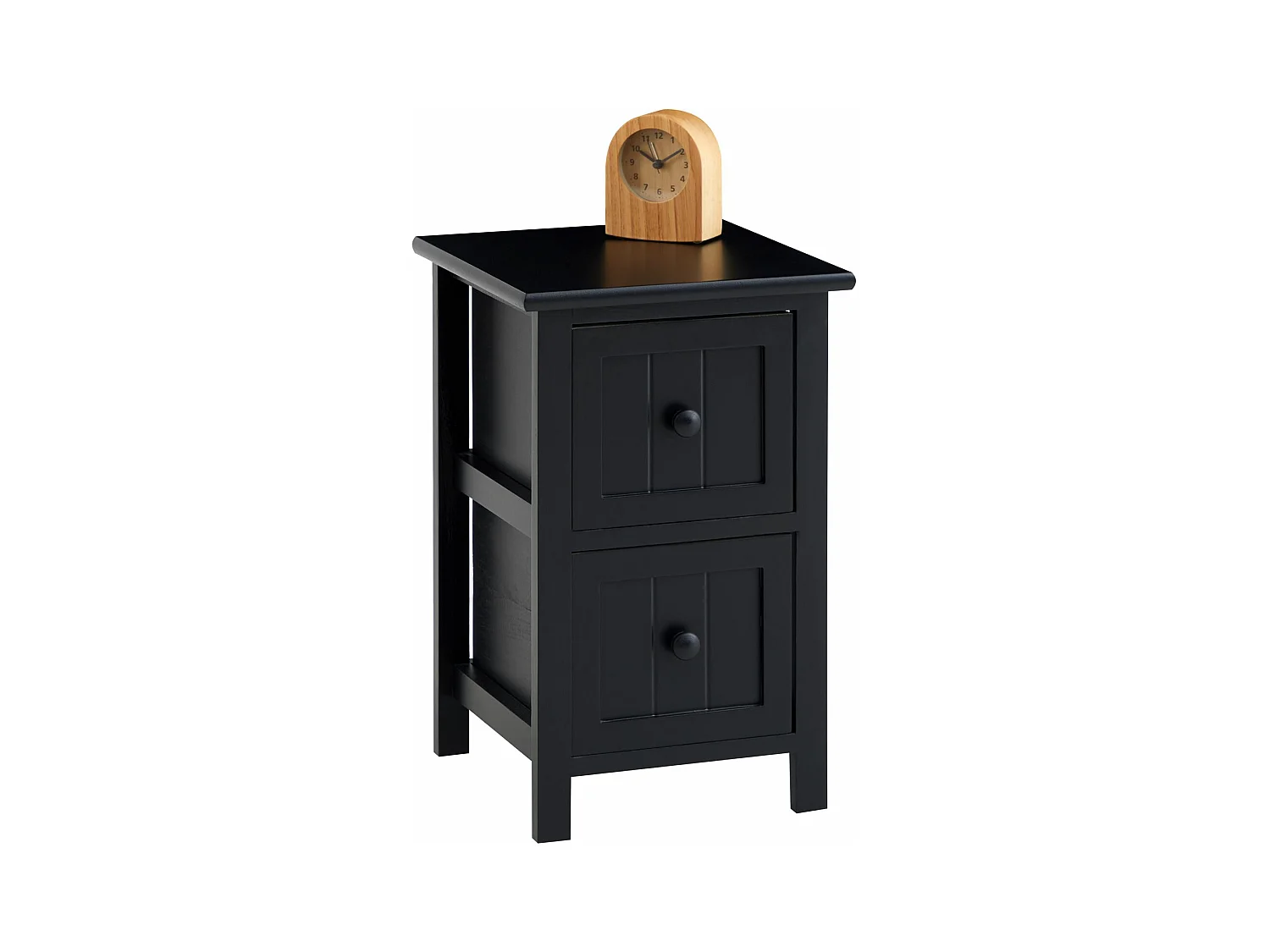 Table de chevet TREYA table de nuit en bois avec 2 tiroirs, meuble style rustique pour la chambre lasuré noir