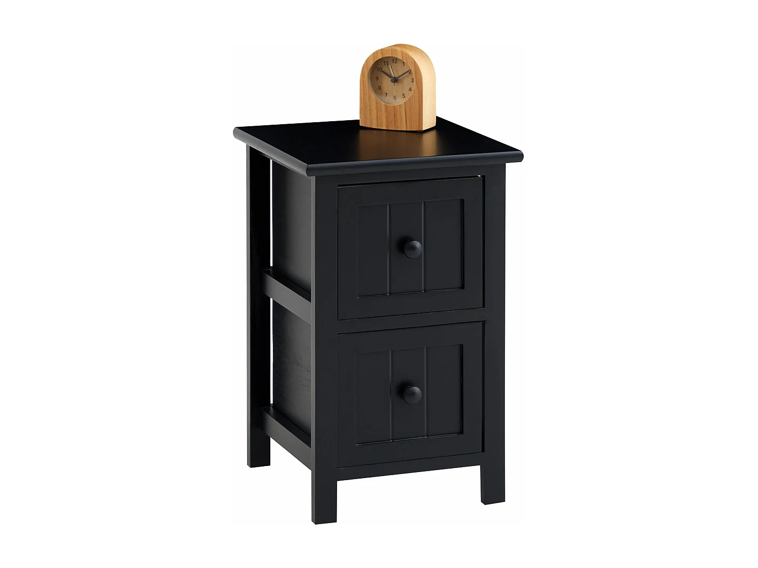 Table de chevet TREYA table de nuit en bois avec 2 tiroirs, meuble style rustique pour la chambre lasuré noir