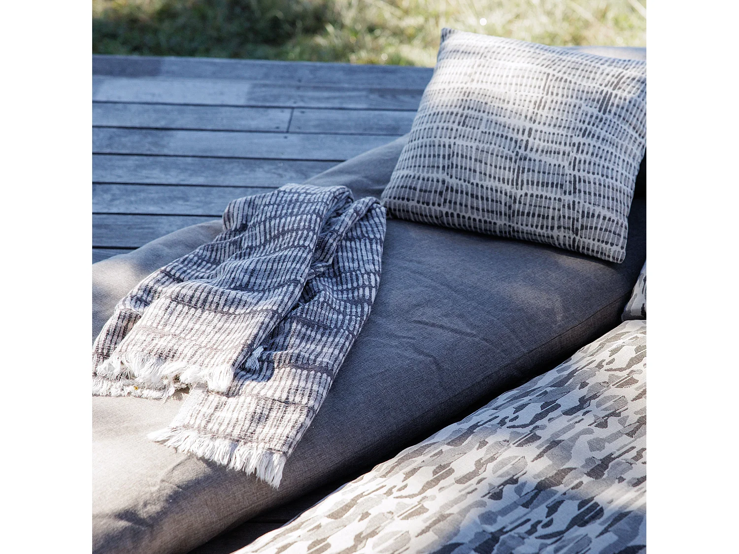 Housse de coussin 62x62 cm SANTORIN zip étanche beige Chanvre