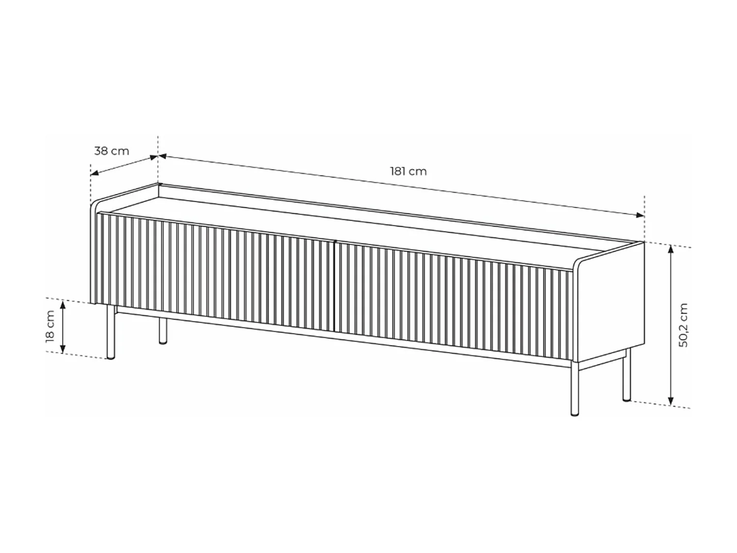 TV-Lowboard - 2-türig mit geriffelten Fronte - greige - 181 cm - LIWELO