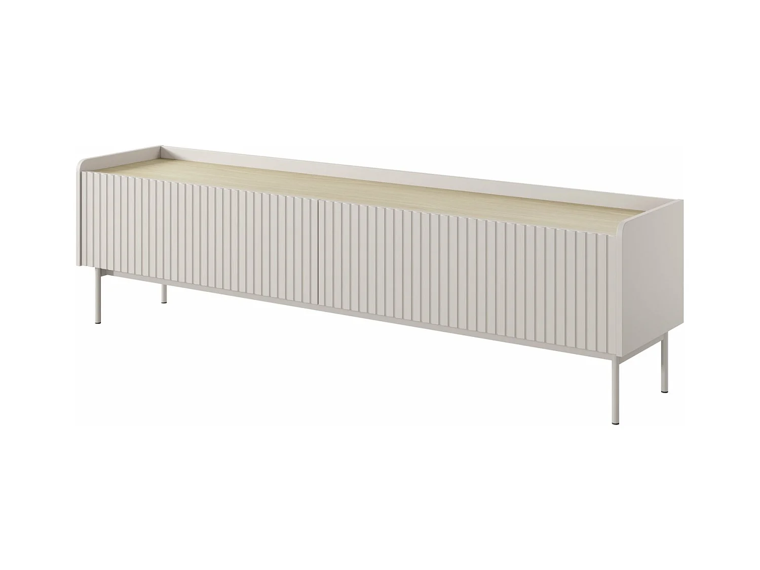 Meuble TV 2 portes - façades rainurées - pieds métalliques - 181 cm - grėge - LIWELO