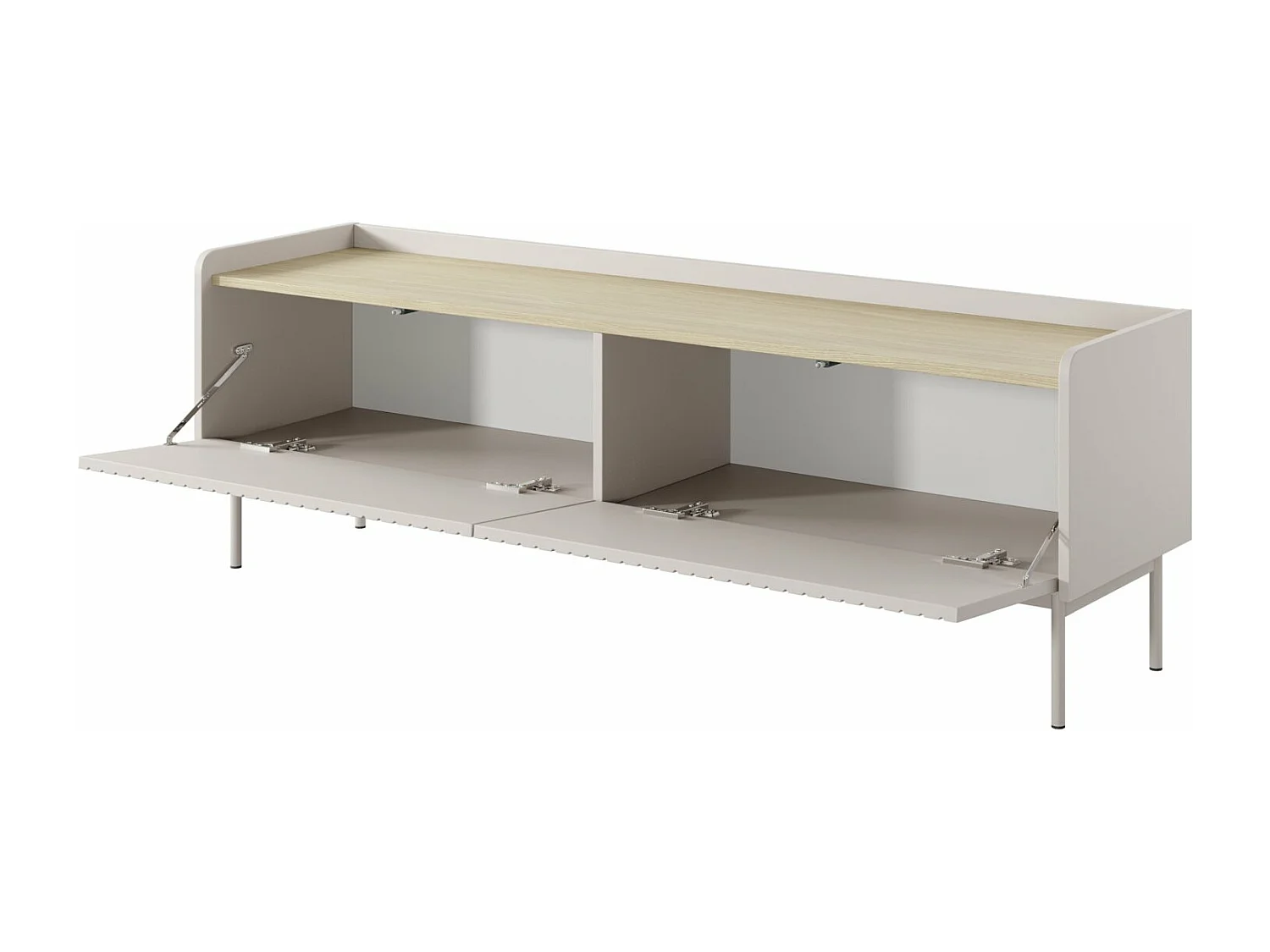 TV-Lowboard- 2-türig mit geriffelten Fronte - greige - 153 cm - LIWELO