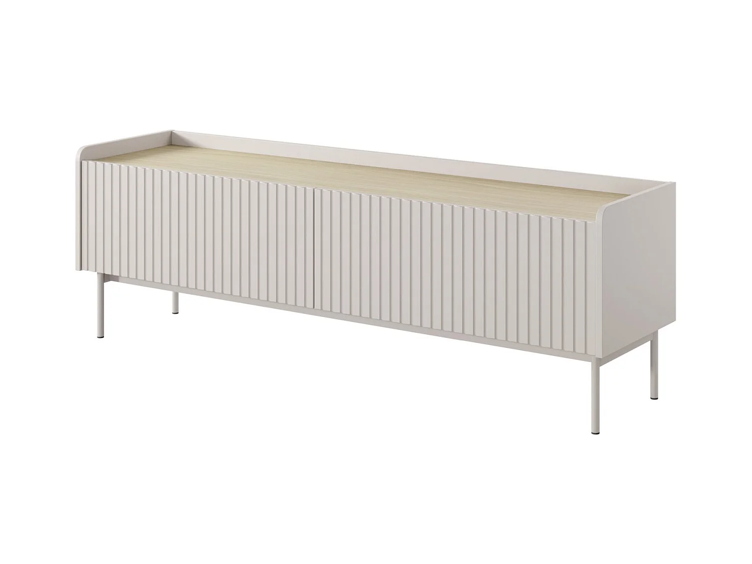 Meuble TV 2 portes - façades rainurées - pieds métalliques - 153 cm - grėge - LIWELO