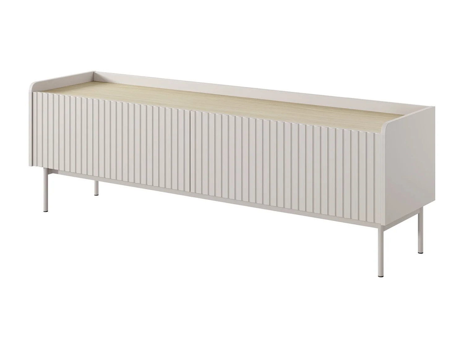 Meuble TV 2 portes - façades rainurées - pieds métalliques - 153 cm - grėge - LIWELO