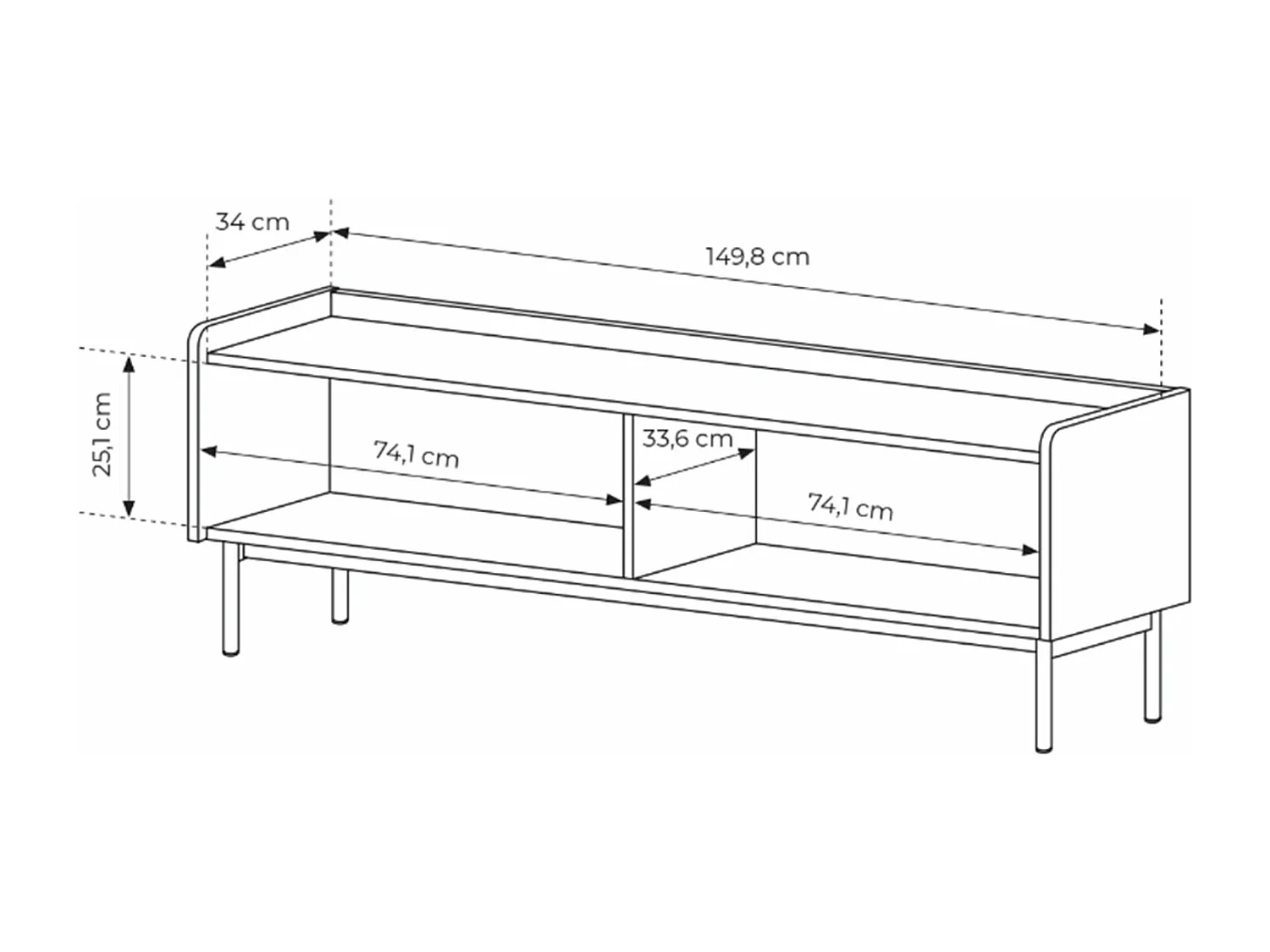 Meuble TV 2 portes - façades rainurées - pieds métalliques - 153 cm - grėge - LIWELO